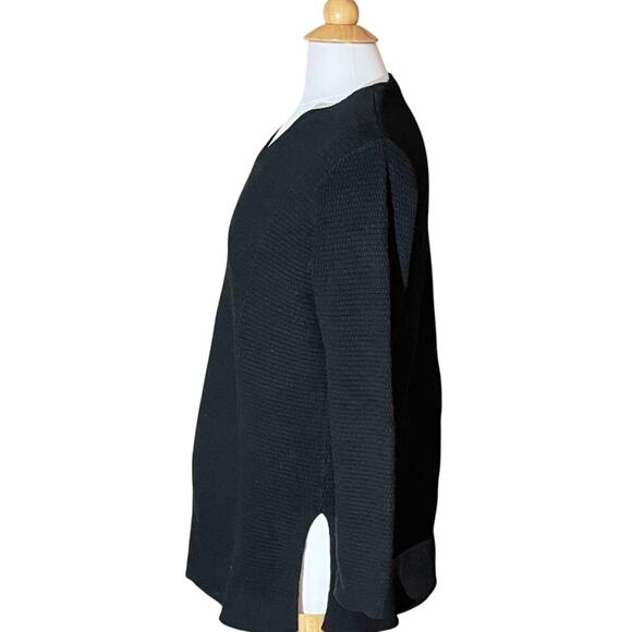J. Jill Cotton Blend Black Oversized Textured Sweater V-Neck Long Sleeve Tunic S - Picture 3 of 14